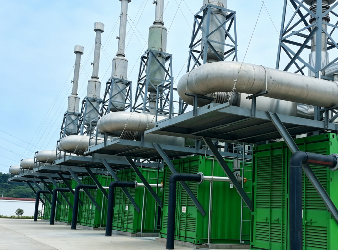 Landfill gas power generation plant with exhaust stacks